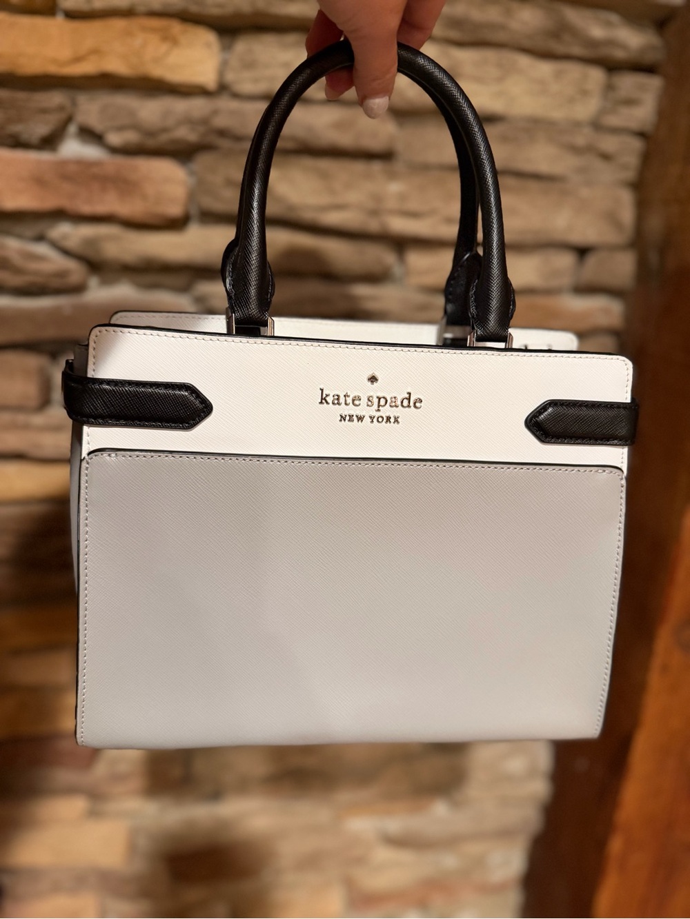 Kate Spade NWOT Colorblock Black/Grey Leather Top-Handle Crossbody Bag